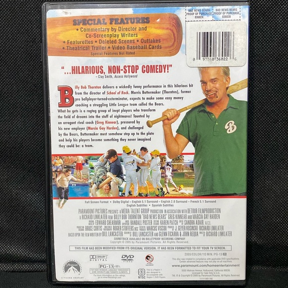 DVD- “Bad News Bears” with BillyBob Thornton - PG13 -used - Picture 2 of 3